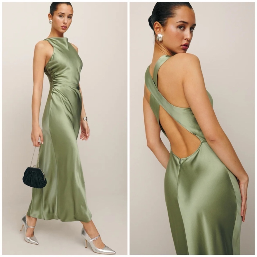 NWT REFORMATION Casette Silk Midi Dress in Artichoke SZ US 12